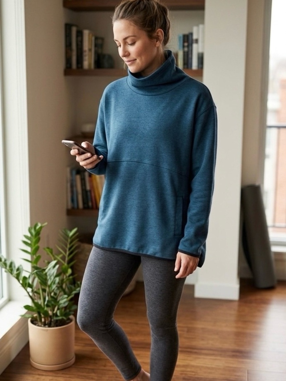 Oversized Dark Teal Cowl Neck Pullover Sweatshirt Activewear Winter Cozy Warm